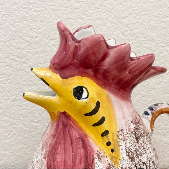 Vintage M.G.P. DERUTA Italy Handpainted Ceramic Rooster Chicken 9” Pitcher - Picture 3 of 16
